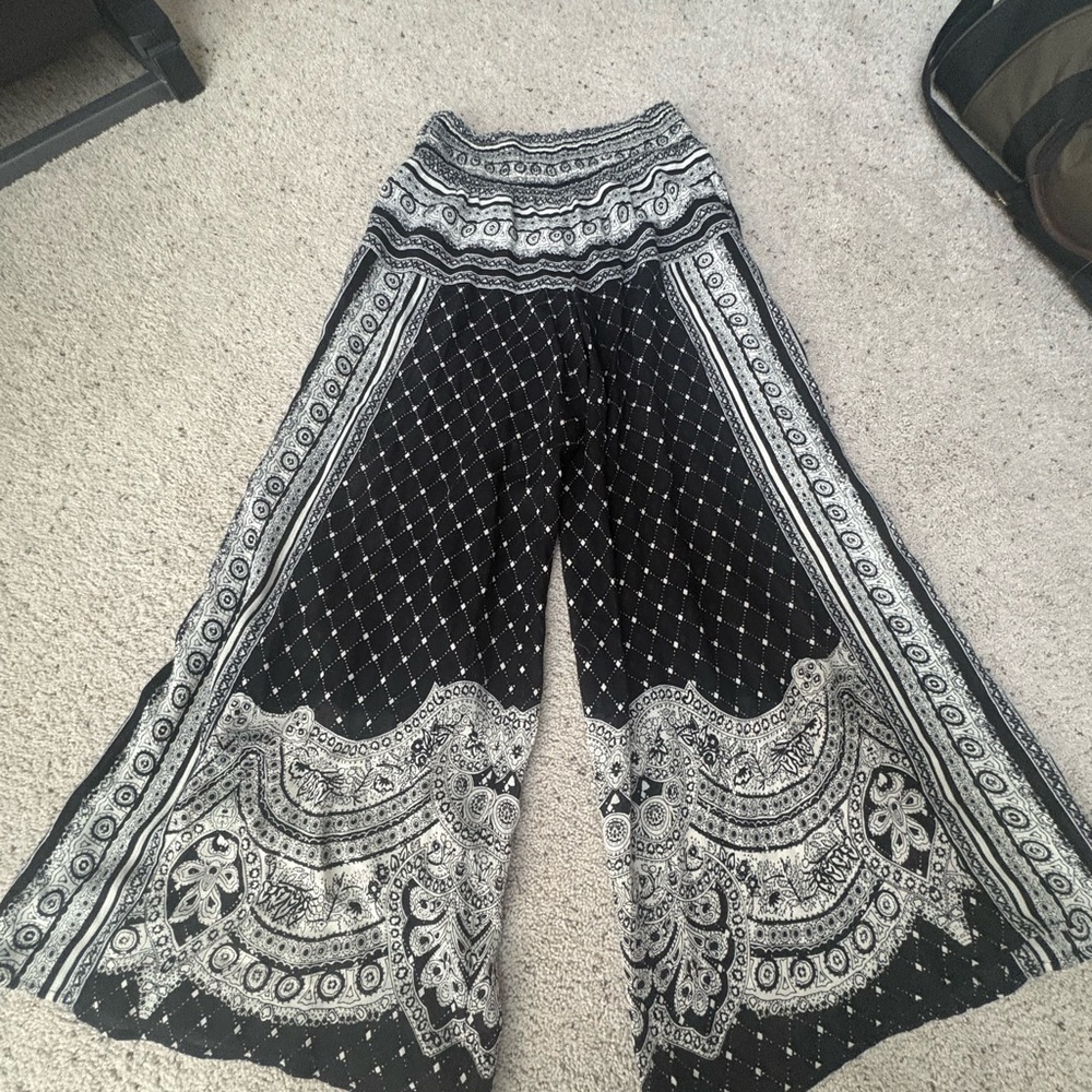 Free People Black and White Boho Wide Leg Pants